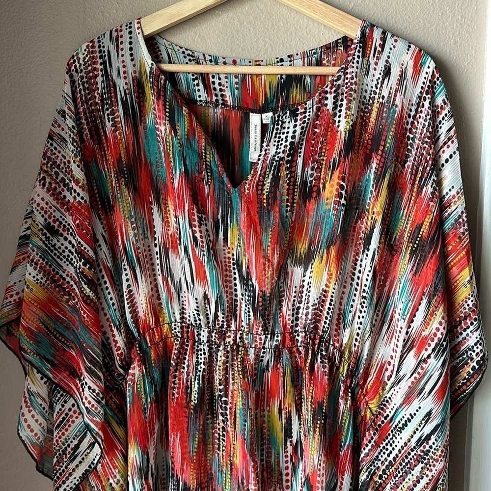 SUSAN LAWRENCE Sheer Flowy Colorful Poncho Coverup